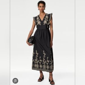 Marks & Spencer Black Maxi Dress with Cream Embroidery